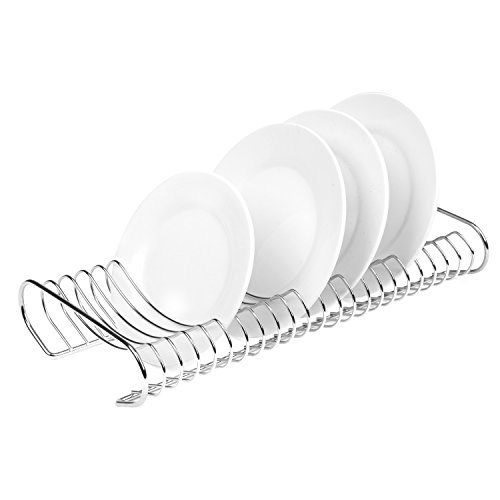 MyGift Chrome Plated Metal Kitchen Dish Storage Organizer and Drying Rack - Holds up to 21 Round Plates