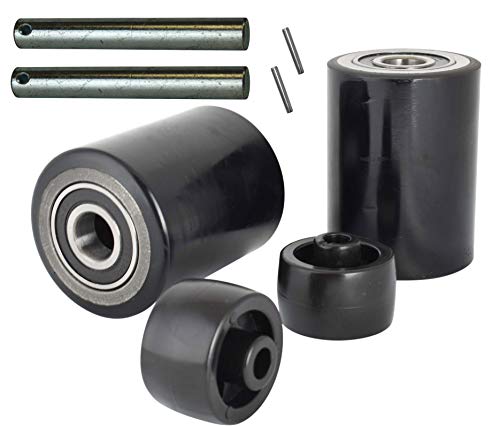 Pallet Jack/Truck Load Wheels Set with Axles and Entry Exit Roller 2.75' x 3.75' with Bearings ID 20mm Poly Tread Black