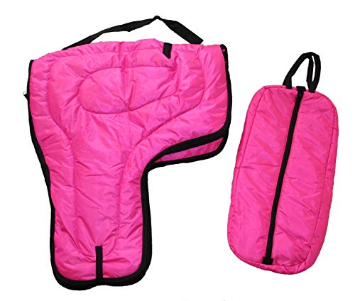AJ Tack Wholesale Western Horse Saddle Carrier Bridle Bag Set Cover Storage Travel Bag Padded Quilted Hot Pink