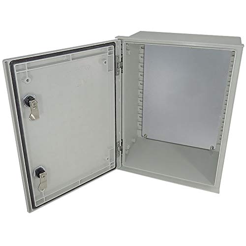 Altelix 16x12x8 FRP Fiberglass NEMA 3X Box Weatherproof Enclosure with Hinged Lid & Quarter-Turn Latches, Blank Steel Equipment Mounting Plate