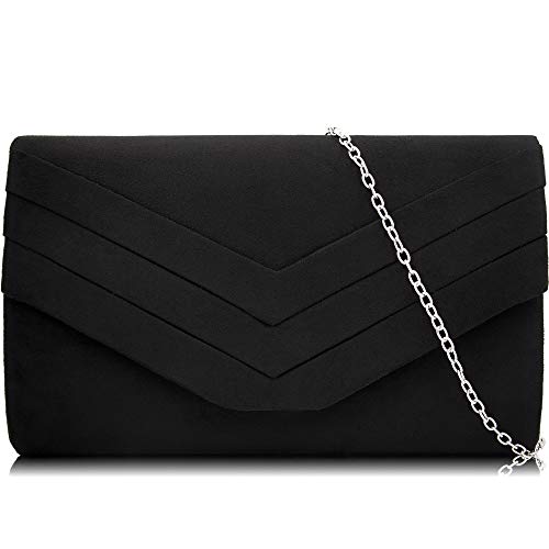 Milisente Evening Bag for Women, Suede Envelope Evening Purses Crossbody Shoulder Clutch Bag (Black)