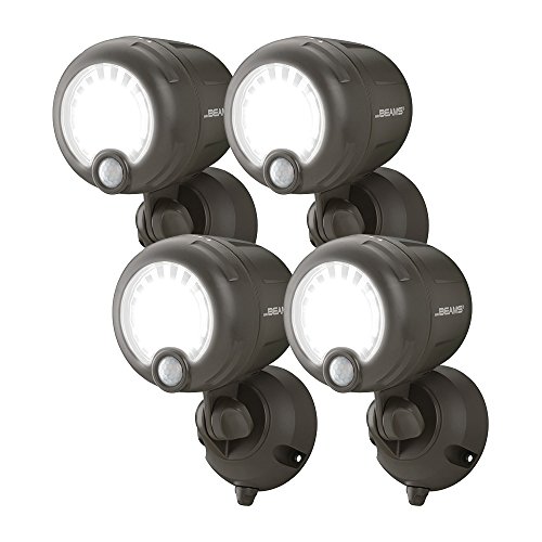 Mr. Beams MB360XT Wireless Battery-Operated Outdoor Motion-Sensor-Activated 200 Lumen LED Spotlight, Brown, 4-Pack