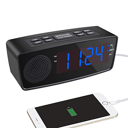 Clock Radio, Alarm Clock with FM Radio, USB Charging Ports for Bedrooms