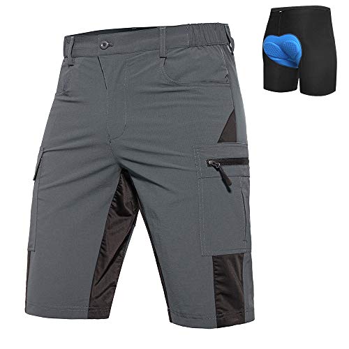 Hiauspor Men's Mountain Bike Shorts Padded MTB Shorts Grey