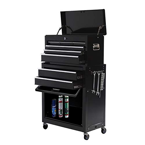 8-Drawer Rolling Tool Chest High Tool Chest and Tool Storage Cabinet, Removable Portable Box with Lock Tool Chest for Garage and Warehouse Tool Chest with 4 Wheels (Black)