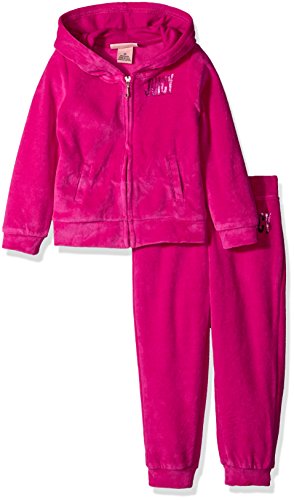 Juicy Couture Baby Girls' 2 Piece Velour Hooded Jacket and Pant Set, Hot Pink, 12 Months