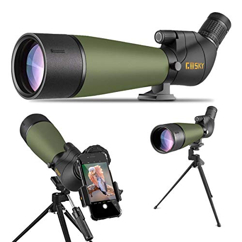 Gosky 2019 Updated 20-60x80 Spotting Scope with Tripod, Carrying Bag and Smartphone Adapter - BAK4 Angled Telescope - Newest Waterproof Scope for Target Shooting Hunting Bird Watching Wildlife Scenery
