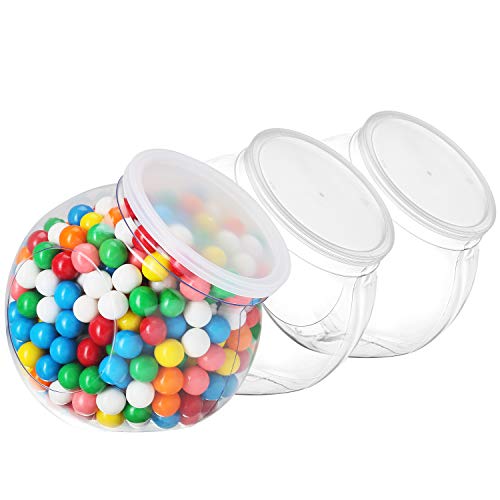 Pack of 3 - Empty Gumball Style Containers With Lids – Plastic Kitchen Countertop Jars - Wide mouth Opening For Easy Refill - Great For Candy, Homemade Cookies, Cake, Snacks - Food Safe (3 Pack 48 Oz)