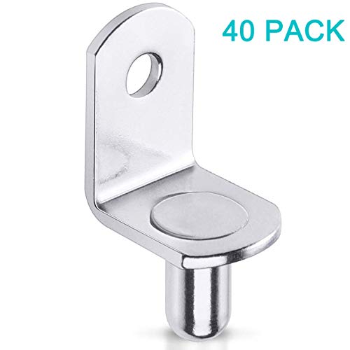 40 Pcs Shelf Support Pegs,6 mm(1/4 Inch) Shelf Bracket Pegs with Hole,Nickel Plated L-Shaped Clips for Kitchen & Bookcase Shelf Cabinet Furniture Closet Shelf Pins Support