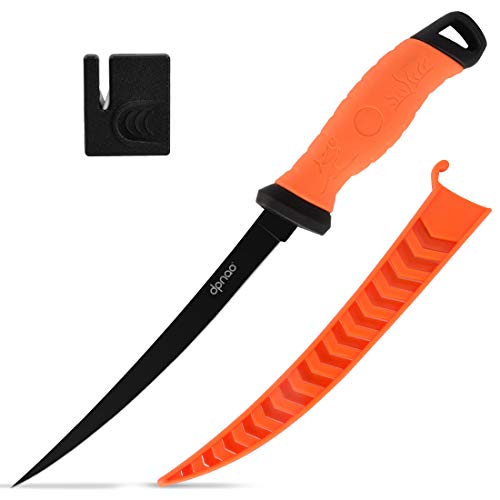 DPNAO Fishing Fillet Knife & Bait Knives, Professional Razor Sharp Stainless-Steel Blade, Comfortable Non-Slip Grip, Includes Sheath and Sharpener