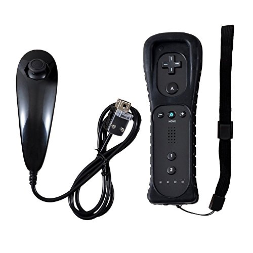 Remote Controller for Wii,Yudeg Wii Remote and Nunchuck Controllers with Silicon Case for Wii and Wii U（not Motion Plus） (Black)