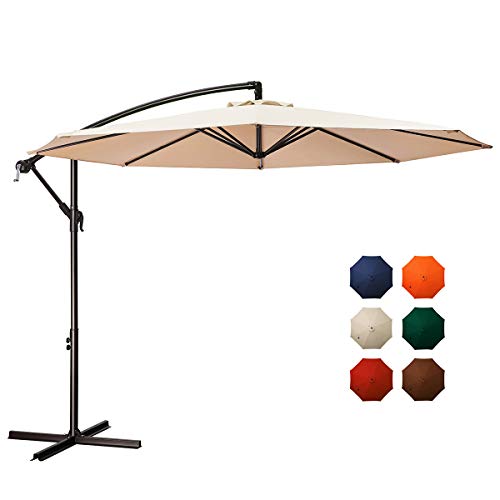 MEWAY 10ft Outdoor Umbrella Backyard Umbrella Deck Umbrella Cantilever Patio Umbrella with Crank & Cross Base, Easy to Instal (10ft, Beige)
