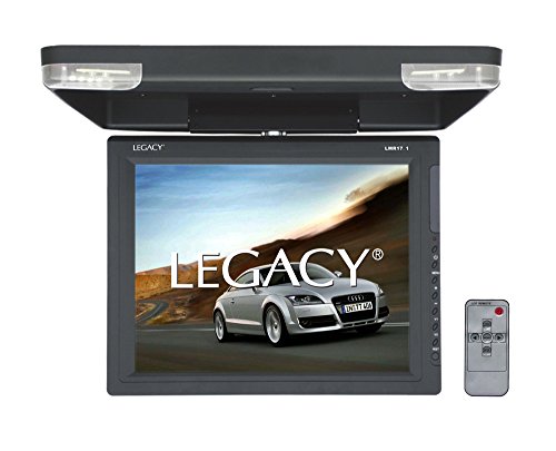 Legacy Flipdown Car Overehead Roof Mount -High Resolution All-in-one Display Monitor, HDMI & USB Input, Built-in FM & IR Transmitter w/ LED Surround Light & Dual Dome Mounted Lights - SereneLife LMR17.1, Gray