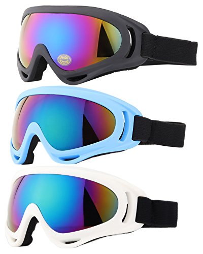 Ski Goggles, Yidomto Pack of 3 Snowboard Goggles for Kids,Boys,Girls,Youth, Mens,Womens,with UV Protection,Windproof,Anti Glare(Black/White/Blue)