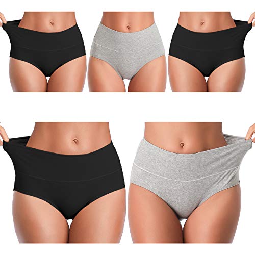 Women's Soft Cotton Underwear Panties, Stretch Comfort Brief Underwear for Women-5 Pack -Multi -L.