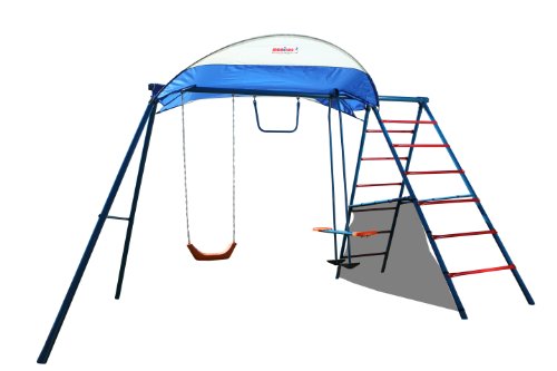 Ironkids Challenge 100 Metal Swing Set with Ladder Climber and UV Protective Sunshade