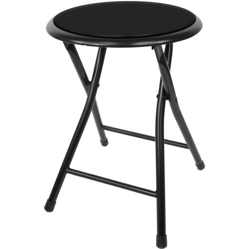 Trademark Home Folding Stool – Heavy Duty 18-Inch Collapsible Padded Round Stool with 300 Pound Capacity for Dorm, Rec Room or Gameroom (Black)