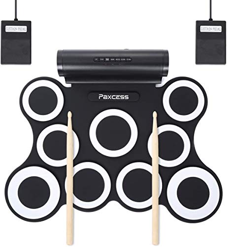PAXCESS 9 Pads Electronic Drum Set, Electric Drum Set with Headphone Jack, Built in Speaker and Battery, Drum Stick, Foot Pedals, Best Gift for Christmas Holiday Birthday