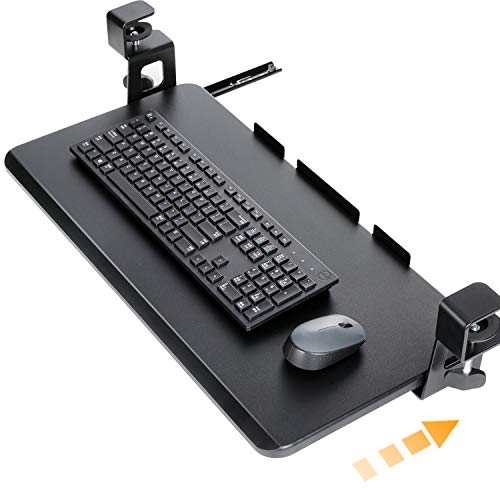 HUANUO Large Clamp-On Keyboard Tray(26.4' x 11.8') - Under Desk Comfort Keyboard Drawer, Easy to Use with Sliding Under Desk Keyboard and Mouse Platform （Black）