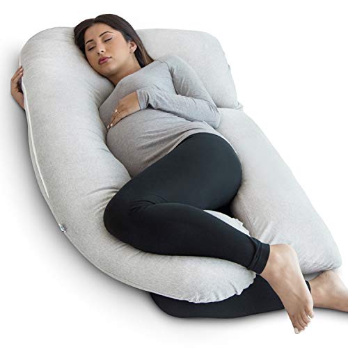 PharMeDoc Pregnancy Pillow, U-Shape Full Body Pillow and Maternity Support - Support for Back, Hips, Legs, Belly for Pregnant Women (Light Gray, Detachable)