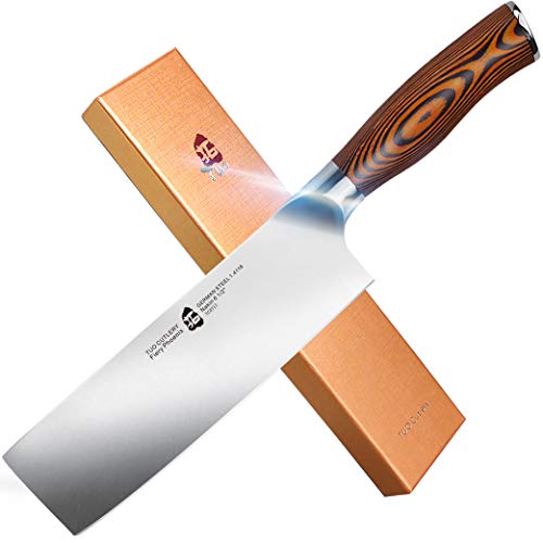 TUO Nakiri Knife - Vegetable Cleaver Kitchen Knives - Japanese Chef Knife German X50CrMoV15 Stainless Steel - Pakkawood Handle - 6.5' - Fiery Series