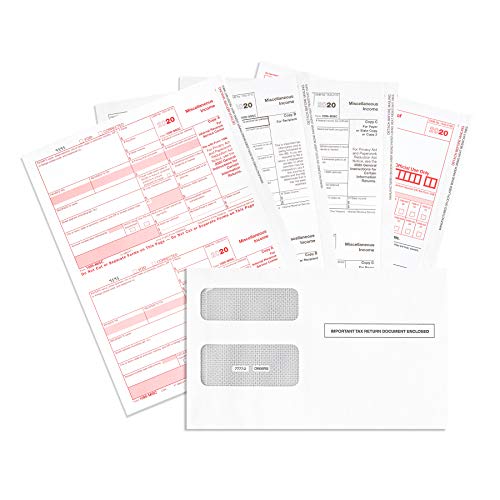 1099 MISC Forms 2020, 4 Part Tax Forms Kit, 25 Vendor Kit of Laser Forms, Compatible with QuickBooks and Accounting Software, 25 Self Seal Envelopes Included