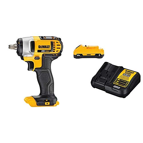 DEWALT 20V MAX Cordless Impact Wrench with Hog Ring, 3/8-Inch with Battery Pack & Charger, 3-Ah (DCF883B & DCB230C)