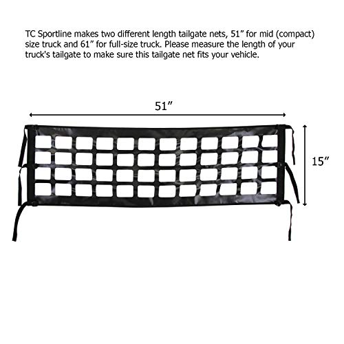 TC Sportline TR-12 Tailgate Net 51' x 15' for Small Mid Compact Size Pick-Up Truck