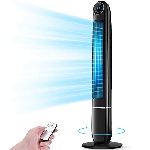 Tower Fan, Air Choice Oscillating Tower Fan with Remote, 48” Bladeless Cooling Tower Fan with 3 Speed & 3 Modes, Quiet High Velocity Tower Fan Air Conditioner with LED screen, Tall Fan Tower with 12 Hours Timer