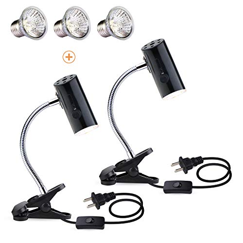 Reptile UVA UVB Lamp - Upgraded Lengthened Adjustable Stand & Socket - for Birds Brooder Coop Chicken Lizard Turtle Snake Aquarium Habitat Heat Lamps & Light Bulbs - 2 Pack (3 Bulbs Included)