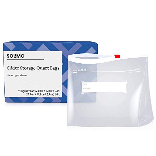 Amazon Brand - Solimo Slider Quart Food Storage Bags, 120 Count