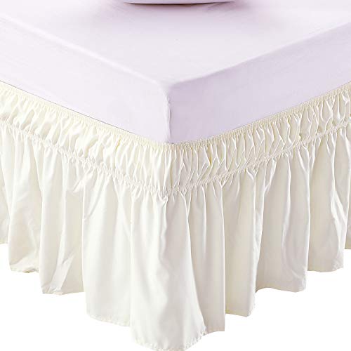 MEILA Bed Skirt Three Fabric Sides Elastic Wrap Around Dust Ruffled Solid Bed Skirts Easy On/Easy Off 16 Inch Tailored Drop, Ivory, Queen/King