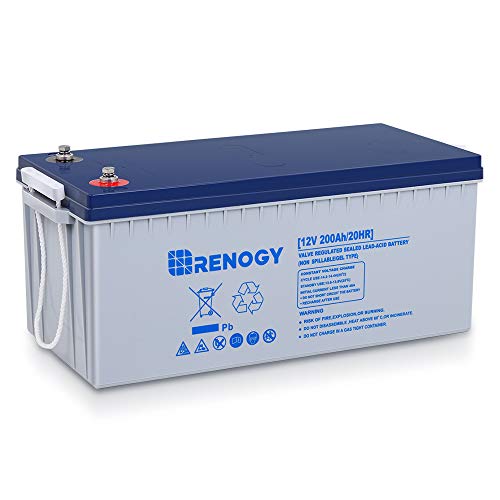 Renogy 12V 200AH Rechargeable Deep Cycle Hybrid Gel Battery for Solar Wind RV Marine Camping UPS Wheelchair Trolling Motor, Maintenance Free, Non Spillable