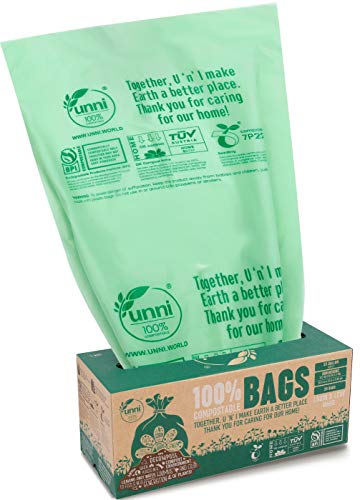 UNNI ASTM D6400 100% Compostable Trash Bags, 30-33 Gallon,124 Liter, 40 Count, Extra Thick 1.1 Mils, Lawn and Leaf Yard Waste Bag, Non-GMO, US BPI and Europe OK Compost Home Certified, San Francisco
