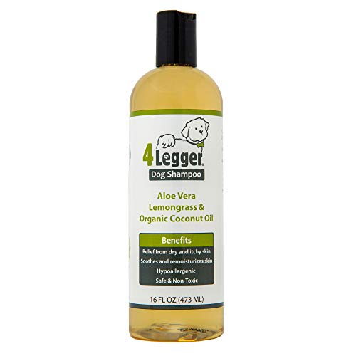 4-Legger USDA Certified Organic Dog Shampoo - All Natural and Hypoallergenic with Aloe and Lemongrass, Soothing for Normal, Dry, Itchy or Allergy Sensitive Skin - Biodegradable - Made in USA - 16 oz