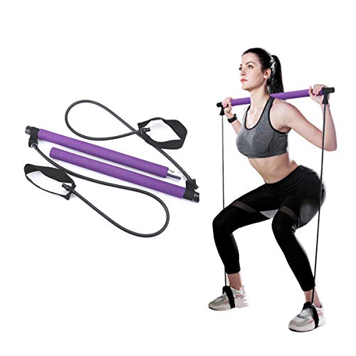 goldflower Pilates Bar Kit with Resistance Bands, Yoga Resistance Bands for Legs and Butt, Portable and Elastic Pilates Exercise Stick for Full Body Workout