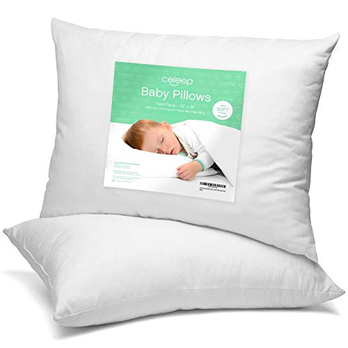 [2-Pack] Celeep Baby Toddler Pillow Set - 13 x 18 Inches Organic Toddler Bedding Small Pillow - Baby Pillow with 100% Natural Cotton Cover