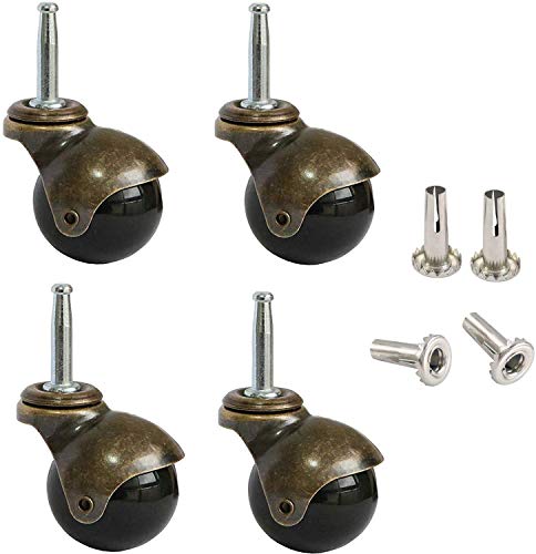 AAGUT 2' Ball Casters Stem Caster Wheels Set of 4 with 5/16' x 1-1/2' (8 x 38mm) with Metal Sockets Replacement Vintage Antique Swivel Wheel for Sofa, Chair, Cabinet
