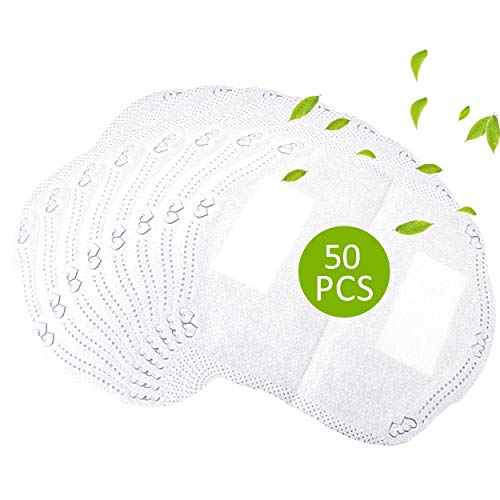 (50PCS) Activated Carbon Filter, CLANDY 3-Layers Replaceable Anti Haze Dust-Proof Filters Insert Paper with Tape Disposable Waterproof Filter Pads for Adults Women Men