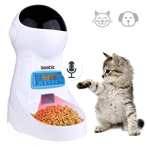 Iseebiz Automatic Cat Feeder 3L Pet Food Dispenser Feeder for Medium and Large Cat Dog——4 Meal, Voice Recorder and Timer Programmable,Portion Control