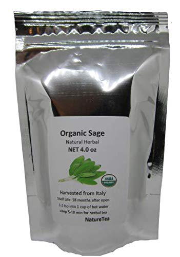 Organic Sage - Salvia officinalis Dried Loose Leaf C/S by Nature Tea (4 oz)