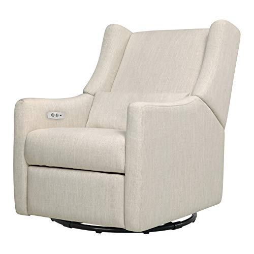 Babyletto Kiwi Electronic Power Recliner and Swivel Glider with USB Port in White Linen, Greenguard Gold Certified