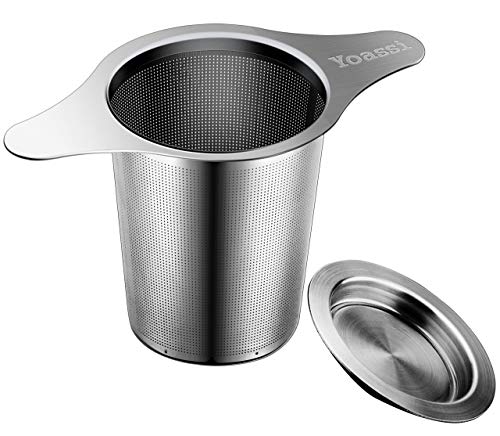 Yoassi Extra Fine 18/8 Stainless Steel Tea Infuser Mesh Strainer with Large Capacity & Perfect Size Double Handles for Hanging on Teapots, Mugs, Cups to steep Loose Leaf Tea and Coffee