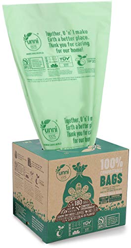 UNNI ASTM D6400 100% Compostable Trash Bags, 3 Gallon, 11.35 Liter, 100 Count, Extra Thick 0.71 Mils, Food Scrap Small Kitchen Trash Bags, US BPI and Europe OK Compost Home Certified, San Francisco