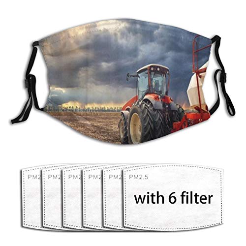 KIMDFACE Face Cover Tractor Working Farm Modern Agricultural Transport Farmer in The Field Fertile Land Balaclava Reusable Anti-Dust Mouth Bandanas with 6 Filters