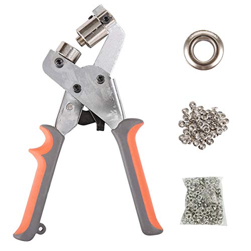 BIZOEPRO Handheld Grommets 3/8 Inch (10mm) Punching Machine Grommet Kit Manual Hole Punch Pliers Setting Portable Hand Press Grommet Machine Tool W/with 500pcs Silver 10mm Grommets Eyelets Tarp Banner
