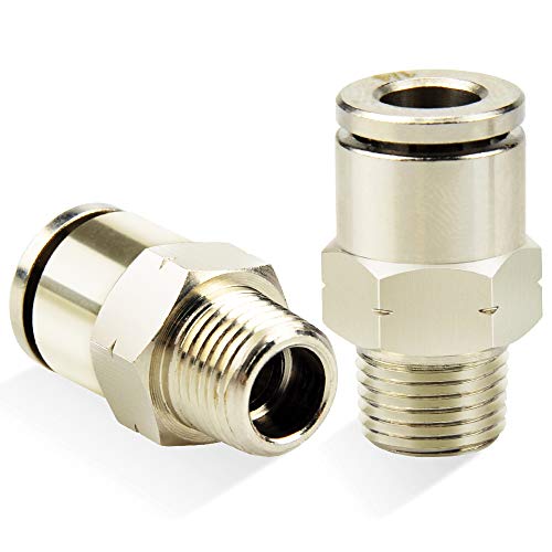 Tailonz Pneumatic Male Straight 1/4 Inch Tube OD x 1/8 Inch NPT Thread Push to Connect Fittings Copper Nickel Plating TPC-1/4-N1 (Pack of 10)