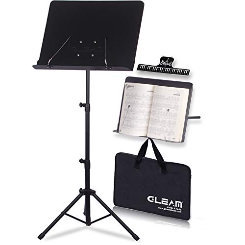 GLEAM Sheet Music Stand - 2 in 1 Dual-Use Desktop Book Stand Metal with Carrying Bag