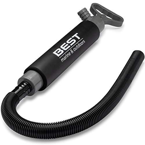 Best Marine Kayak Bilge Pump Accessory for Kayaks, Canoe and Boats. 18 Inch Manual Hand Water Pumps with 2 Ft Reversible Hose Attaches to Either End. Portable Fishing Boat Accessories (Black/Grey)