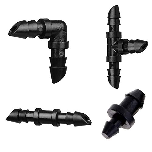 Jayee Irrigation Fittings Kit for 1/4' Tubing 110 Piece Set - 50 Couplings,30 Tees, 20 Elbows, 10 End Plugs - Barbed Connectors for Drip or Sprinkler Systems